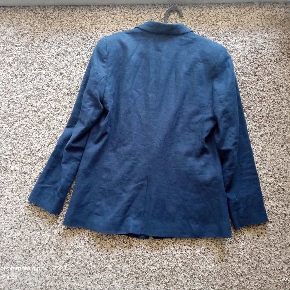 Mango Basics Women's Open Front Blazer Linen Blend Long Sleeve Blue Size Small - Picture 5 of 7